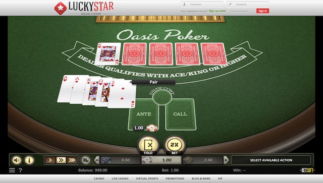 Oasis Poker – Dealer qualifies with ace/king or higher.